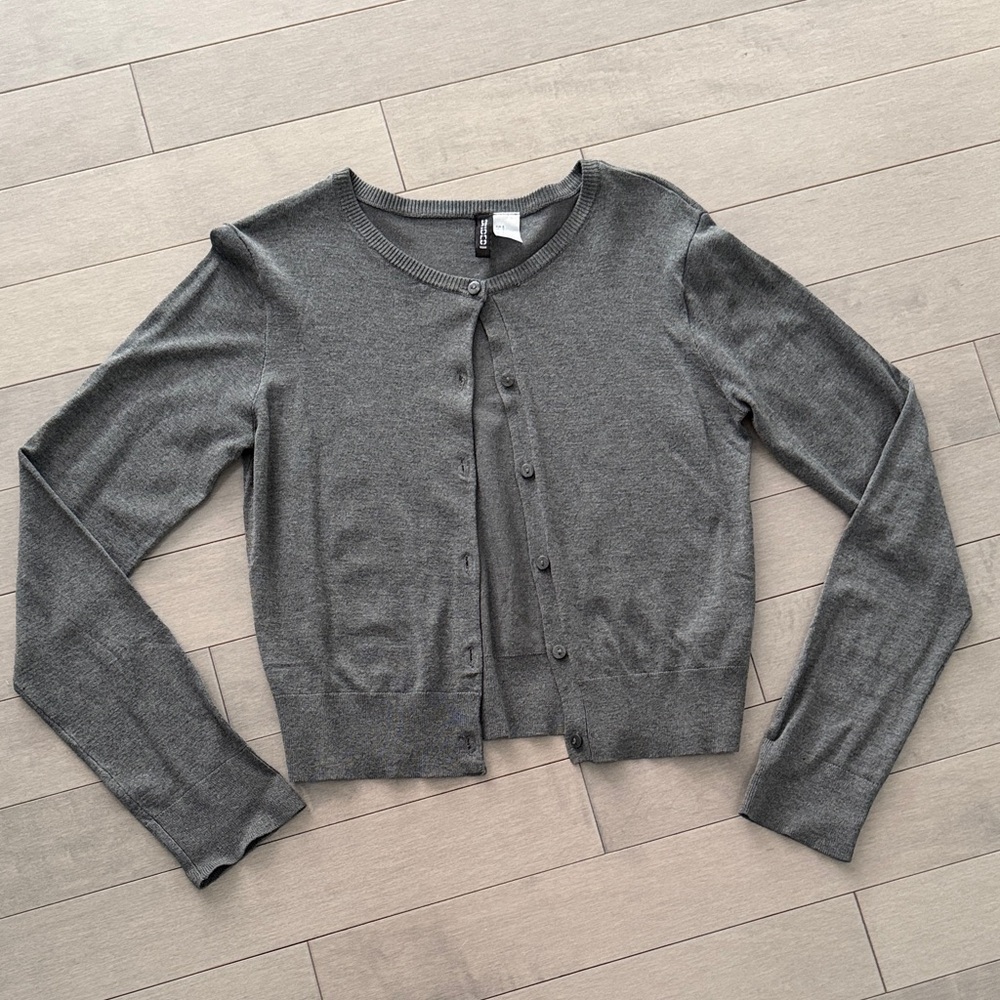 Classic Gray Women's Button-Front Cardigan Sweater